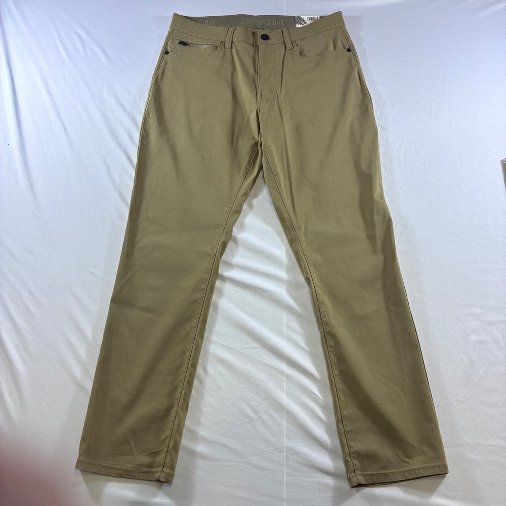 Copper & Oak Mens Flex-Comfort 5-Pocket Pants Khaki Tan Straight Fit 32x30 NEW